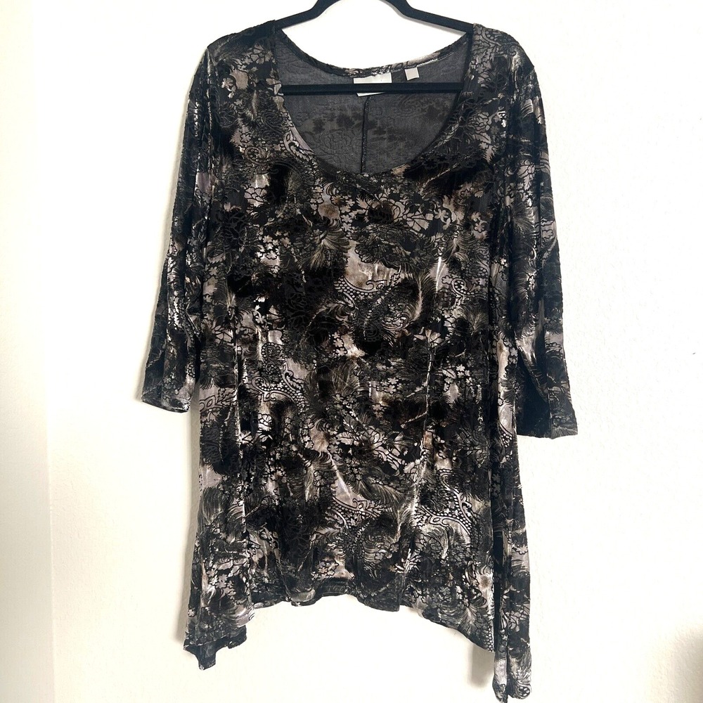 Avenue Sz L /14/16 Burnout Velvet Top Semi Sheer Floral Whimsigoth Fairy Grunge